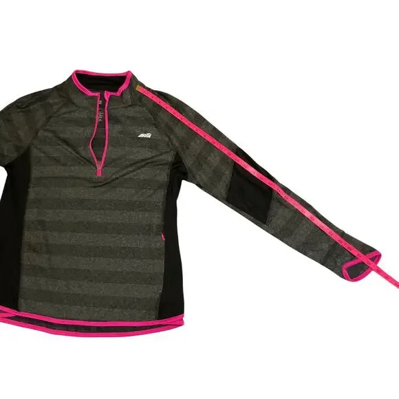Avia Women’s Gray Striped Long Sleeve Quarter-Zip Pullover Top Size Large - Picture 5 of 11
